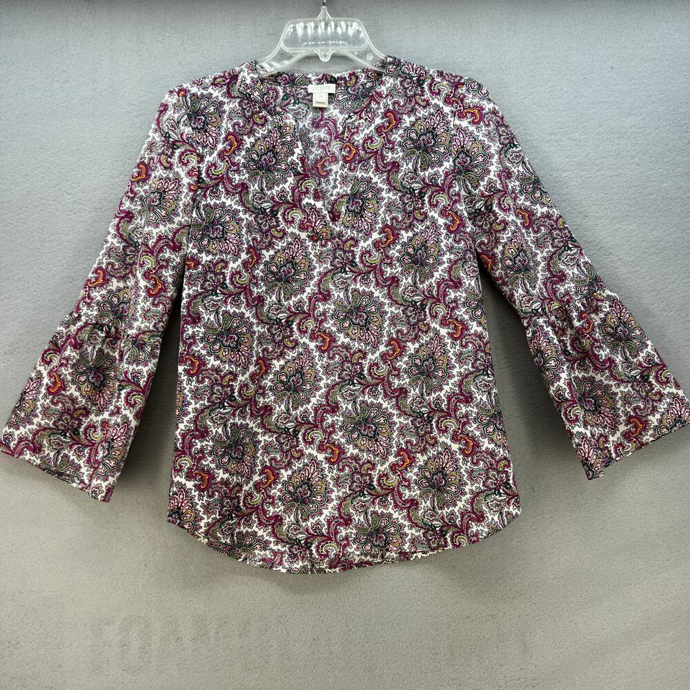 J. Crew Top Women's XS Multi Color Paisley Print Long Sleeve Business Casual